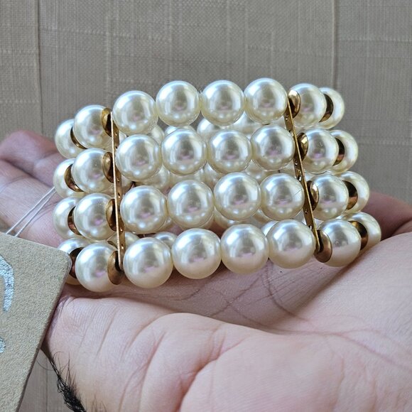 New Erica Lyons Pearl Bracelet Beaded Faux Pearl Four Strand NWT Stretch Wrap - Picture 13 of 16